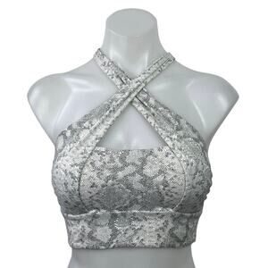 NEW WISKII Dream Big Princes Gray Snake Skin Halter Neck Crop Tank Top Size S